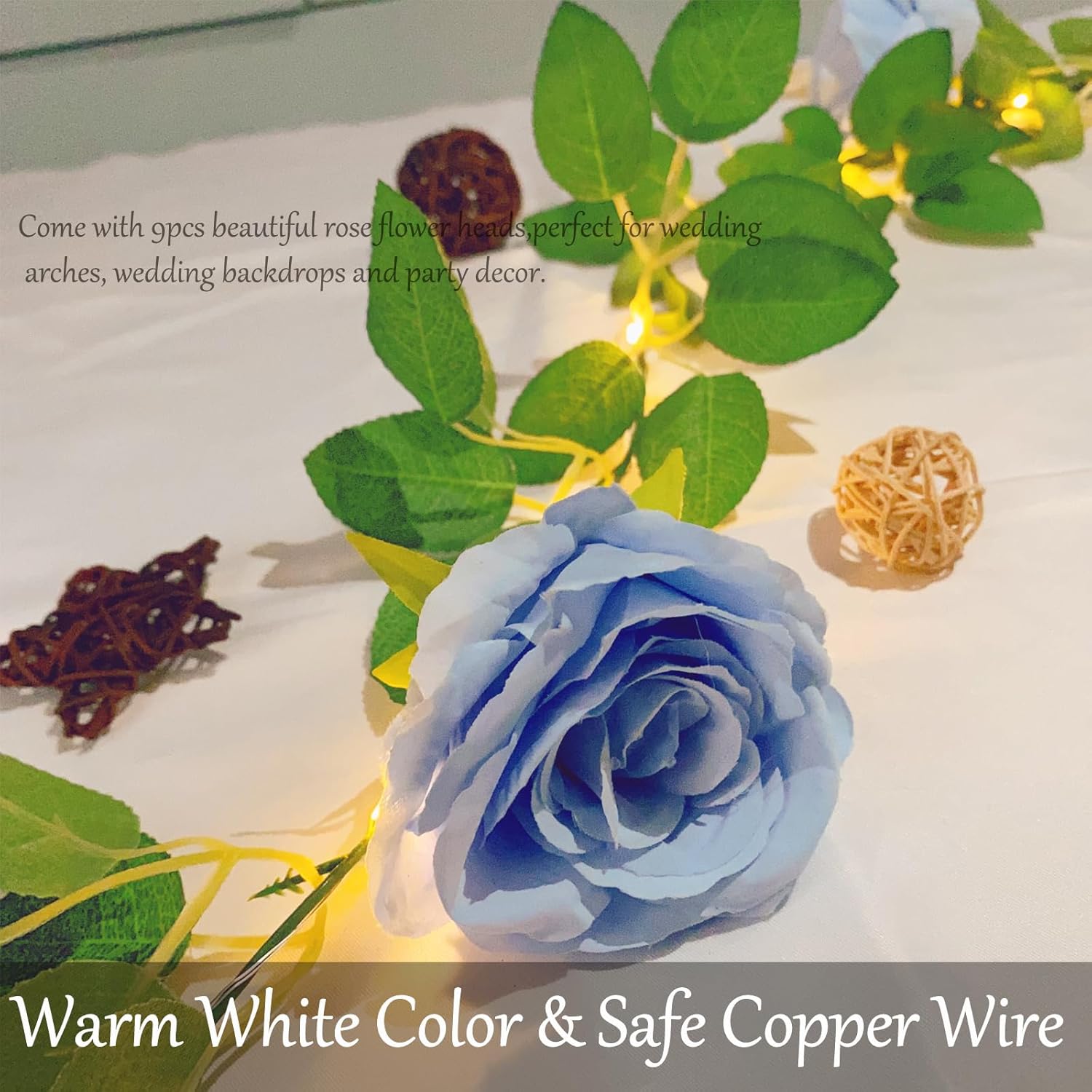 6.56Ft Artificial Rose Flower String Lights Battery Powered Flower Garland With 20 Led String Lights, Silk Rose Faux Floral Fairy Lights For Garden Table Wedding Diy Decor