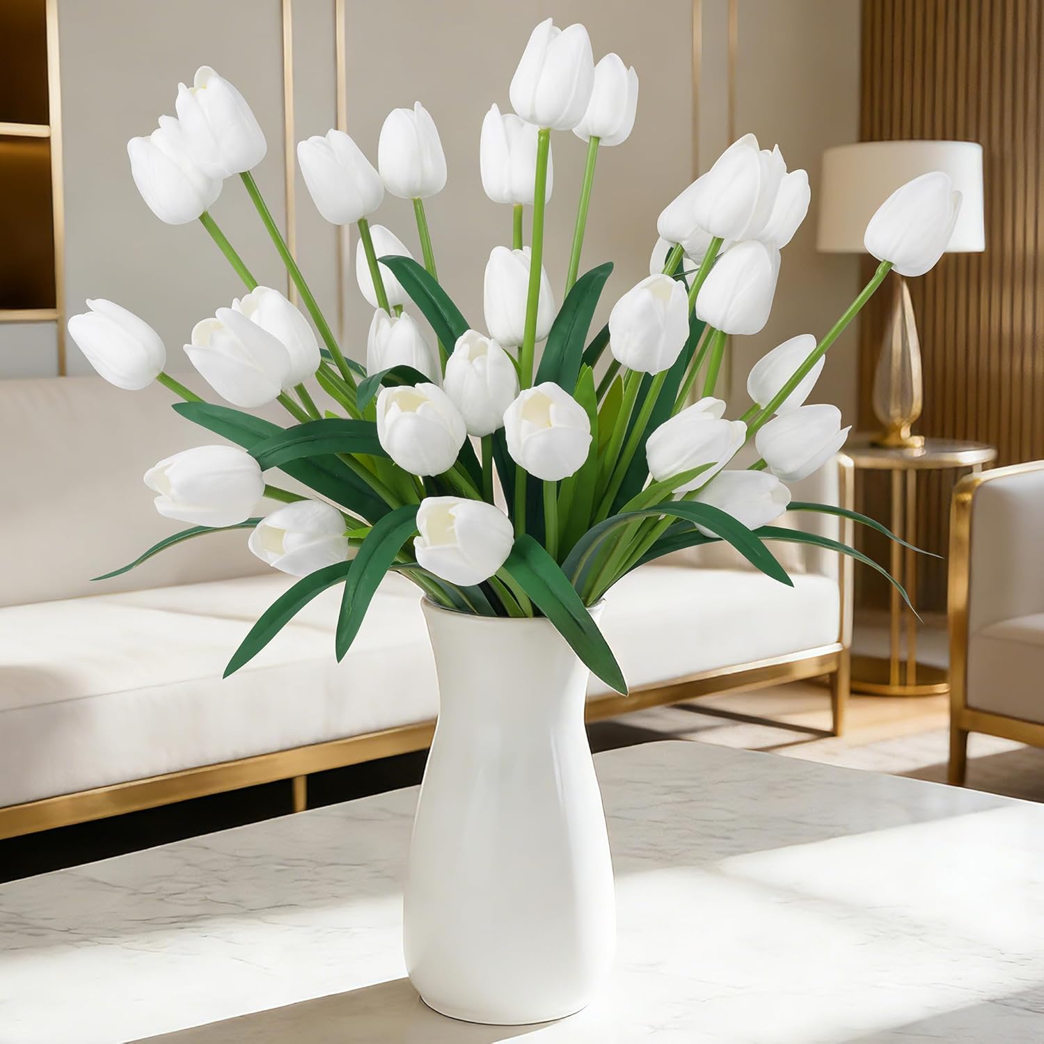 18.9 "Large White Imitation Tulip Artificial Flowers, 30-Piece Pack. Perfect For Spring Weddings, Valentine'S Day, Easter, Mother'S Day, And Elegant Home And Table Vase Arrangements.