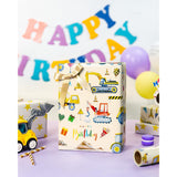 Construction Wrapping Paper Roll, Colorful Excavator,Tractor With Happy Birthday & Star Reversible Gift Wrap For Kids Birthday, Baby Boy Shower, Party, Celebration - Mini Roll(17 In X 32.8 Ft)