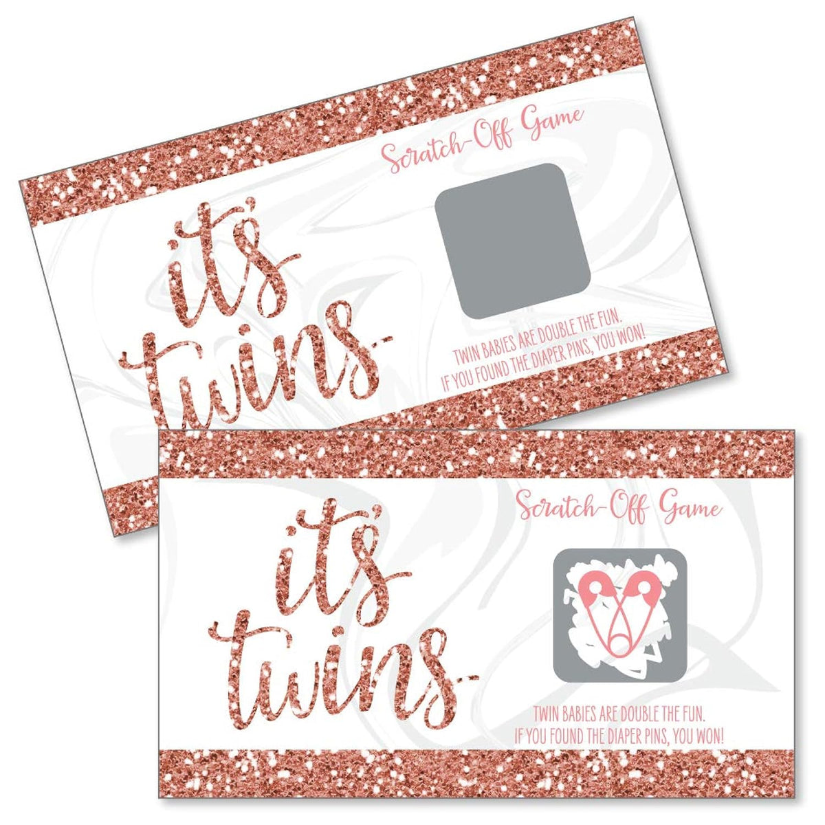 Big Dot of Happiness It’s Twin Girls - Pink and Rose Gold Twins Baby Shower Game Scratch Off Cards - 22 Count