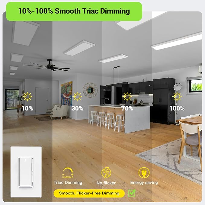 4 Pack 1x4 LED Flat Panel Ceiling Lights 5200LM 5CCT Dimmable Surface Mount Fixtures