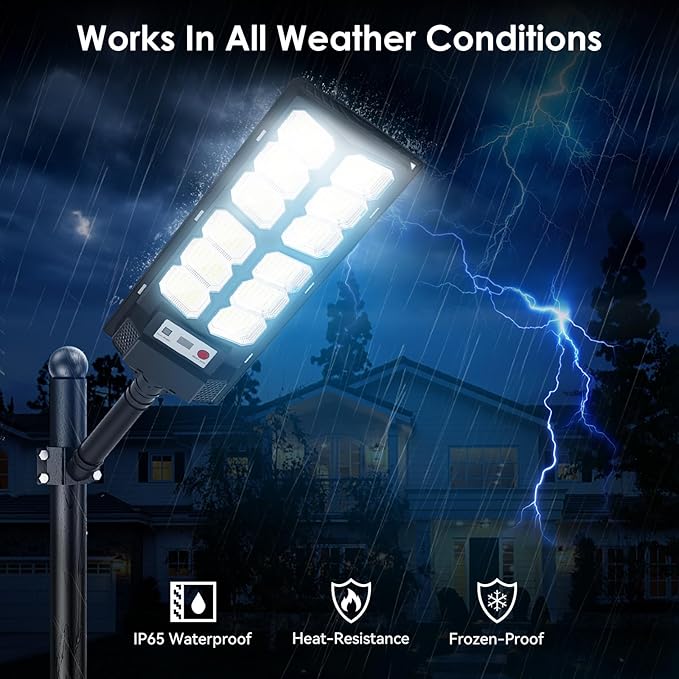 4 Pack 13000LM Solar Street Lights 6500K Waterproof Motion Sensor Security Flood Lights