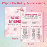 Who Knows The Birthday Girl Best, 25 Pcs Pink Bow Birthday Party Game Cards For Girls, Slumber Sleepover Party Games Decorations Supplies - A03