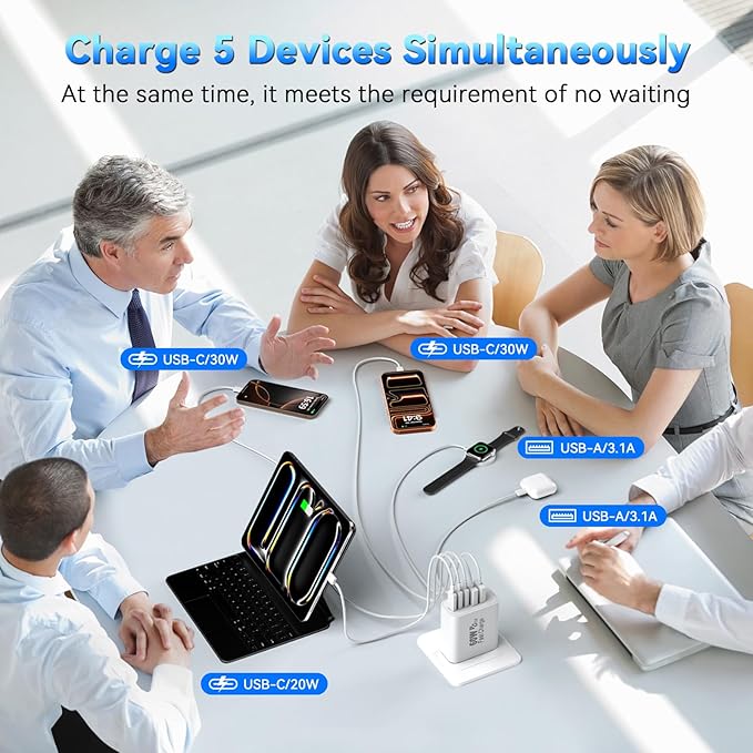 60W 5 Port USB C Fast Wall Charger Block for iPhone 17 16 15 iPad Samsung Galaxy