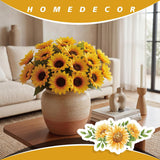Sunflowers Artificial Flowers For Outdoor - Blank Cards, 6 Bundles Fake Flower Silk Sunflower For Wedding Patio Garden Indoor Decoration