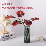 3Pcs Artificial Anthurium Lily Flowers 22" Red Fake Tropical Flowers For Vase Bouquets Home Office Wedding Decor(Red)