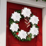 24 Pcs Christmas Glitter Poinsettia Flowers Christmas Tree Ornaments Artificial Christmas Flowers Decorations With Clips For Xmas Holiday Wedding Wreath Party Floral Decorations (White)