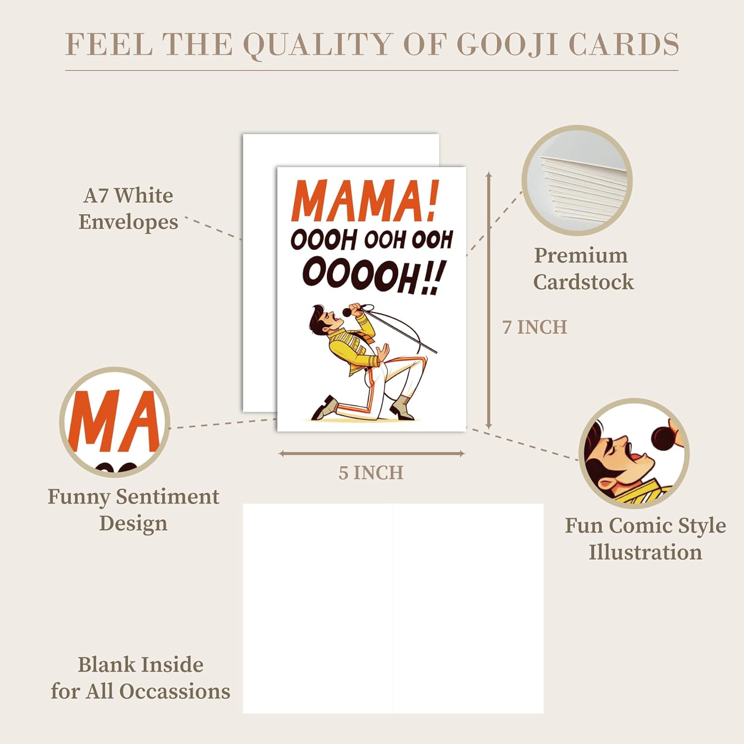 5X7 Funny Mother’S Day Card For Mom With Freddie Mercury Inspired Design, Birthday Card For Mother From Husband, Son, Wife Or First Born, Custom Hilarious Mothers Day Card