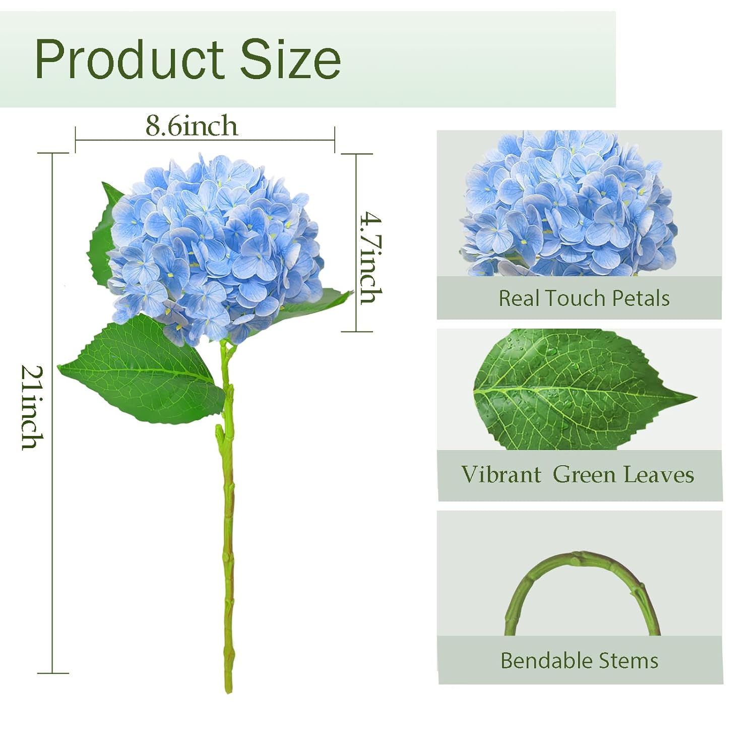 Real Touch Blue Hydrangea Artificial Flowers With Stems, Fake Silk Flowers For Outdoors, 3 Pcs Artificial Flowers For Home Decor Wedding Bouquets Centerpieces Vase