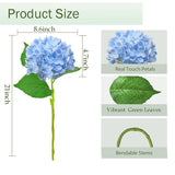 Real Touch Blue Hydrangea Artificial Flowers With Stems, Fake Silk Flowers For Outdoors, 3 Pcs Artificial Flowers For Home Decor Wedding Bouquets Centerpieces Vase