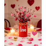 Valentine & Galentine'S Day Table Centerpiece Decor, Artificial Heart Flower Stems With Metal Pots, Valentines Galentines Day Home Office Decorations Gift With Card (Red)