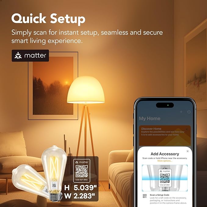 ST19 ST58 Smart Edison Bulbs 6 Pack Matter Compatible RGB Filament LED E26 Alexa Google Home Smart Bulb