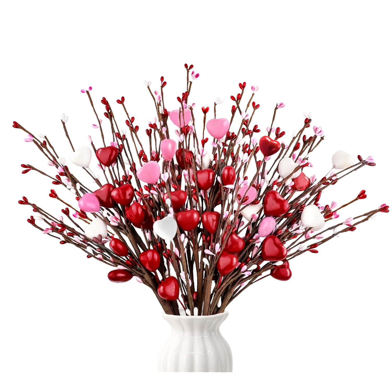 6Pcs Valentines Day Decorations Valentines Decor Red Pink White Heart Shaped Berry Picks Artificial Flowers For Valentines Day Gifts Wedding Home Decor 17In