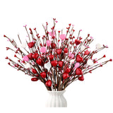 6Pcs Valentines Day Decorations Valentines Decor Red Pink White Heart Shaped Berry Picks Artificial Flowers For Valentines Day Gifts Wedding Home Decor 17In