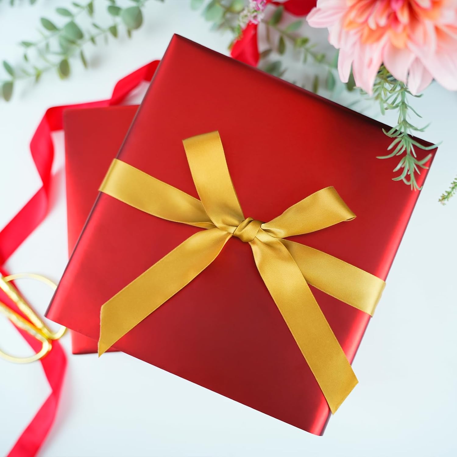 Christmas Wrapping Paper - 17 Inch X 33 Feet (46.7 Sq. Ft. Ttl.) - Matte Red Design Perfect For Xmas, Party, Holiday Gift Wrap