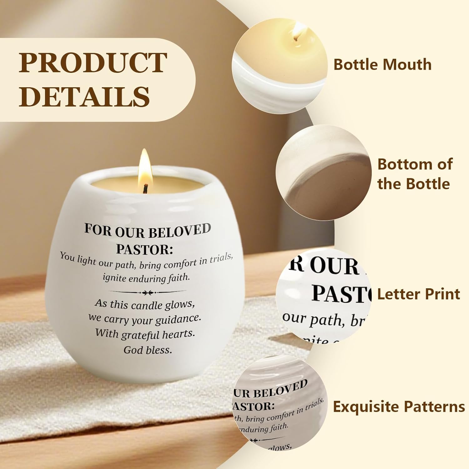 Pastor Appreciation Gifts, Exquisite Ceramic Candle Jar With Simple Copywriting Design, Thank You Gifts For Pastor, Christmas Retirement Birthday Pastors Gift