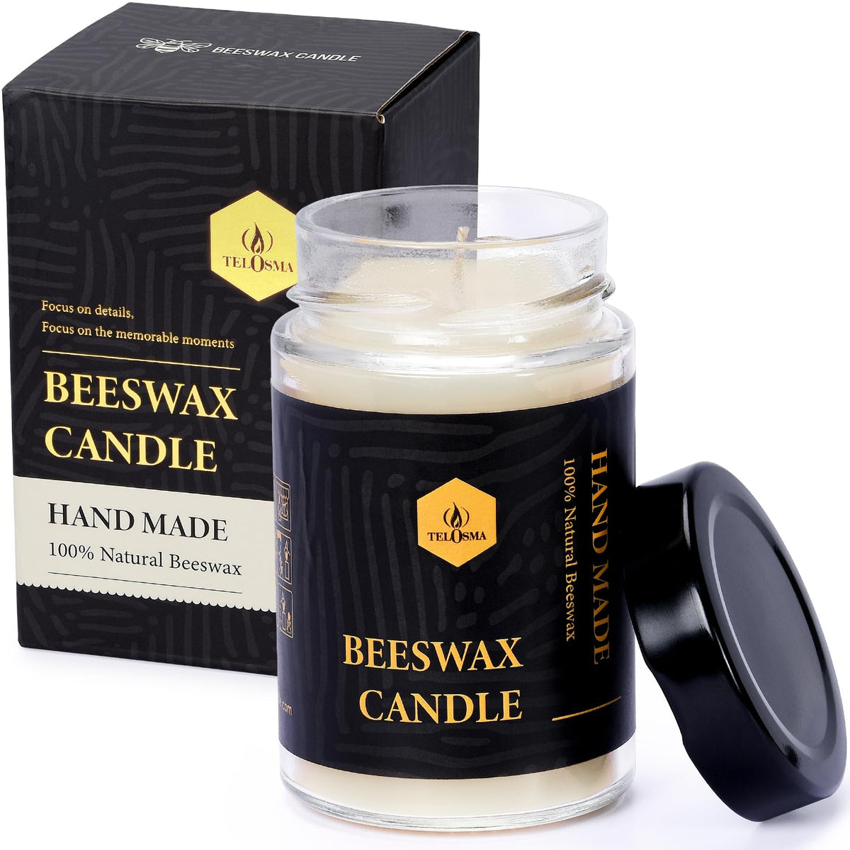 Natural Beeswax Jar Candles ?Organic Emergency Candles In Glass - Smokeless Slow Burnning | 36 Hours Long Burning Time - White