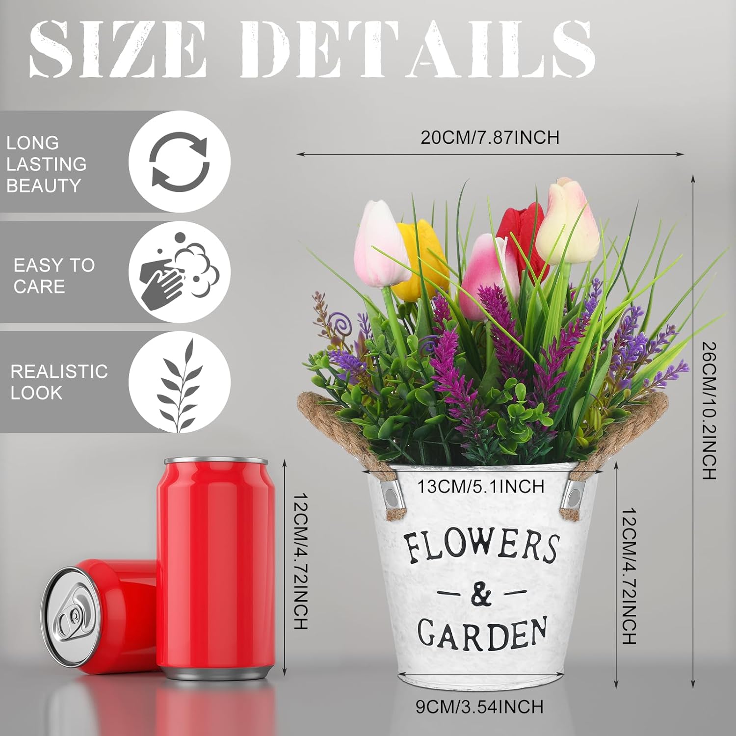Artificial Potted Flowers 10" Tall Fake Tulips Lavender Spring Table Centerpiece Farmhouse Floral Arrangement In Vase Faux Decorative Plants For Home Office Patio Decor Easter Mother Gift