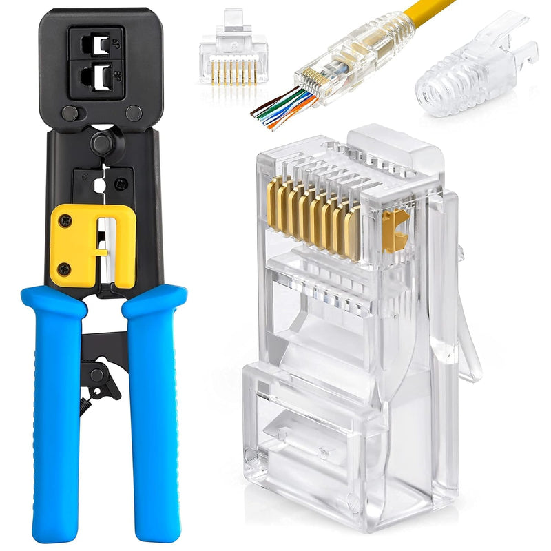 Bundle – 2 Items: Rj45 Crimp Tool + Rj45 Cat6 Pass Through Connectors And Stra