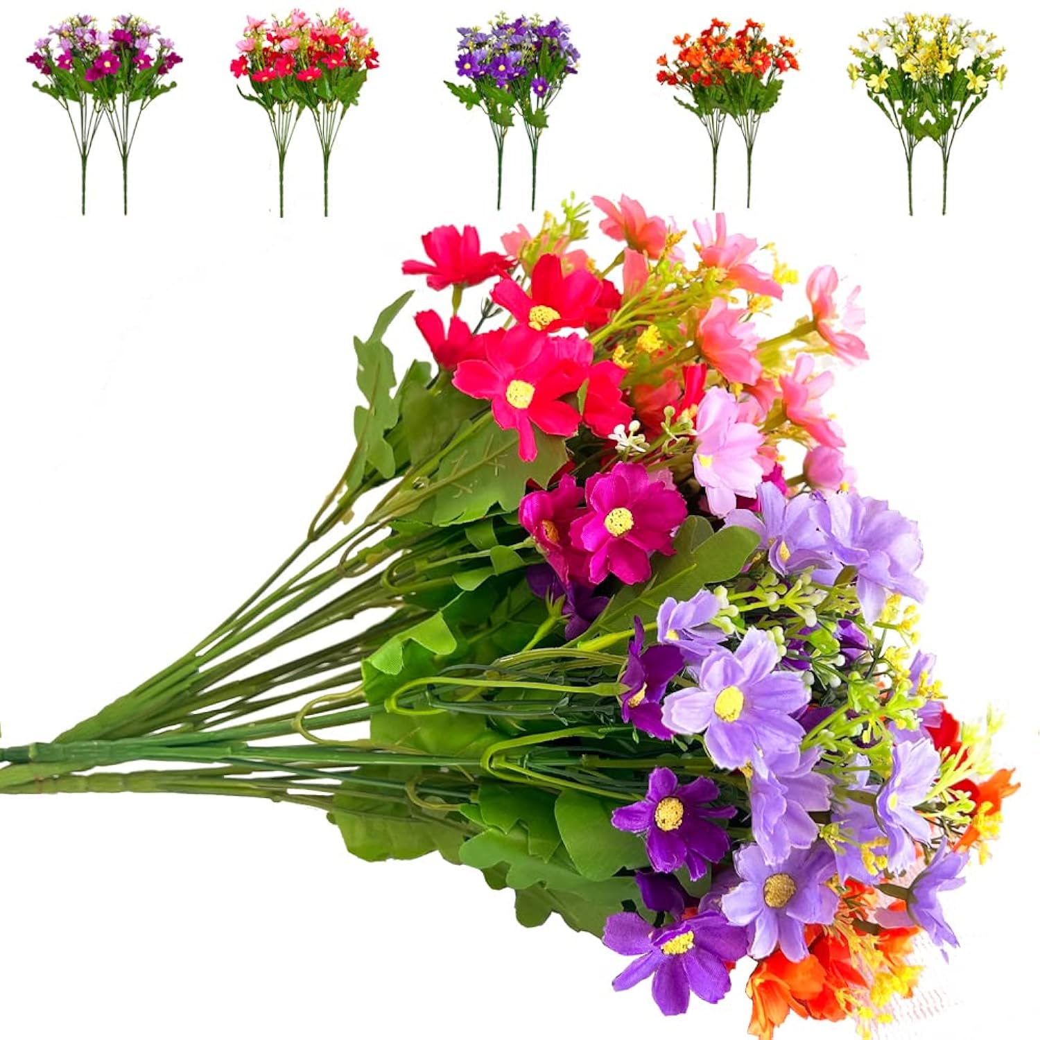10 Bundles Artificial Daisy Uv Resistant Artificial Flower Faux Wildflowers Greenery Shrubs Plants Plastic Bushes Indoor Farmhouse Outdoor Garden Planter Decoration (10)