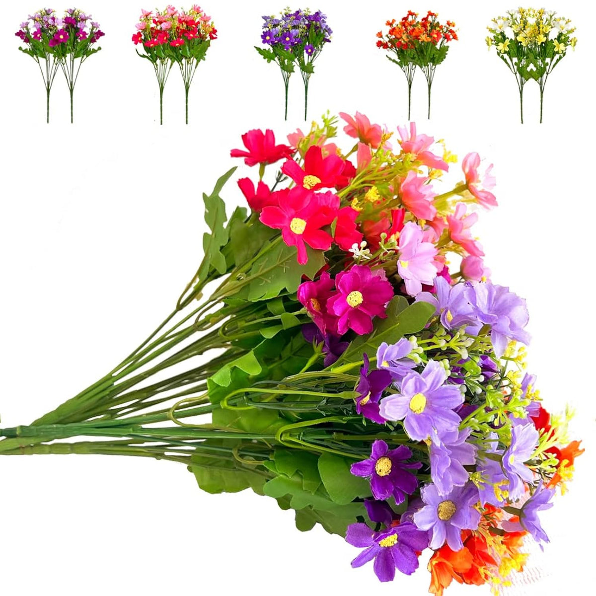 10 Bundles Artificial Daisy Uv Resistant Artificial Flower Faux Wildflowers Greenery Shrubs Plants Plastic Bushes Indoor Farmhouse Outdoor Garden Planter Decoration (10)