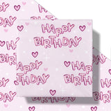 Birthday Wrapping Paper Women Girls, Mini Roll, Hearts And Pink Happy Birthday Balloons Design Gift Wrap Paper Perfect For Girls' Party Gifts, 17 Inches X 16.4 Feet