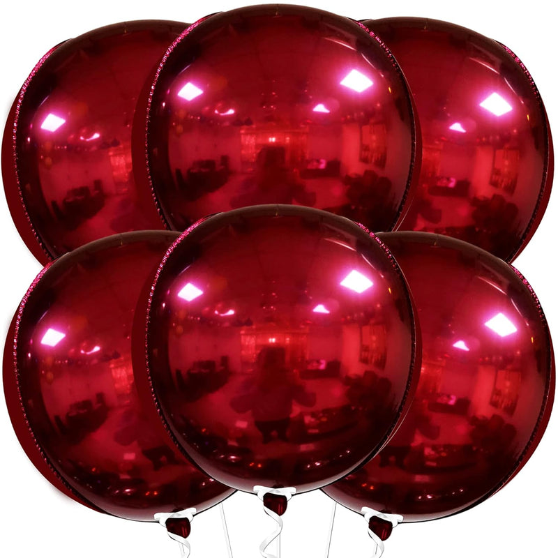 Big 22 Inch Dark Red Balloons - Pack Of 6, Red Metallic Balloons | 360