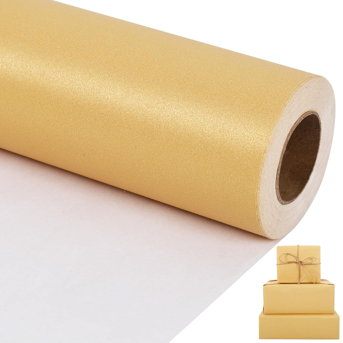 Gold Matte Wrapping Paper, 17 Inches X 50 Feet (70.8 Sq.Ft.) Solid Color Pearly-Lustre Paper Roll For Christmas Birthday Baby Shower Wedding Gift Wrap
