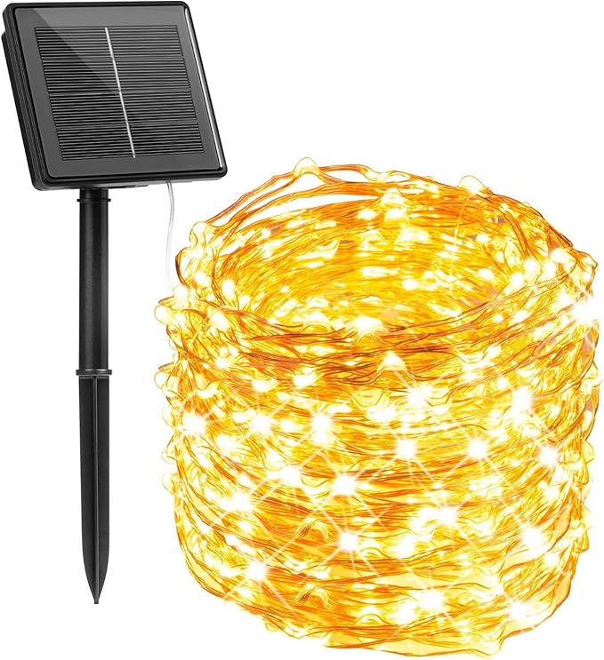 33FT Solar Fairy Lights Outdoor 100 LED Waterproof String Lights with 8 Modes