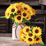 4 Bunches Artificial Sunflower Bouquets, Fake Sunflowers With Stems, Silk Wildflowers Realistic Yellow Faux Sun Flowers For Wedding Decorations Fall Floral Arrangements Home Garden Table Decor