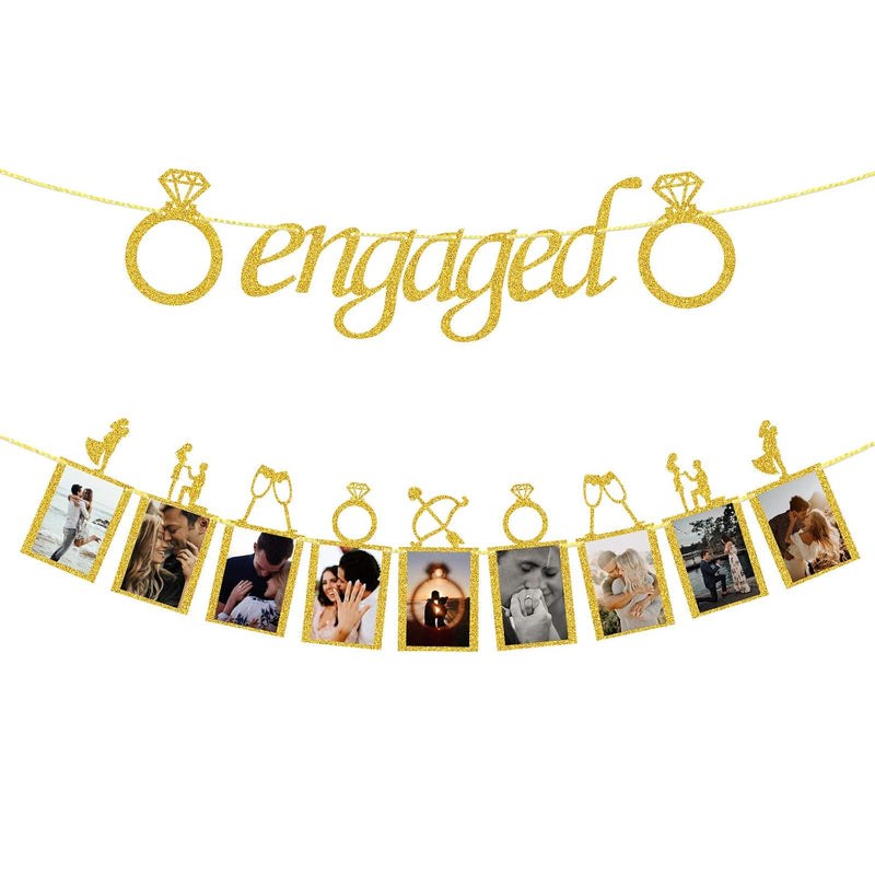 Engagement Wedding Decorations, Gold Engaged Banner And Photo Banner W