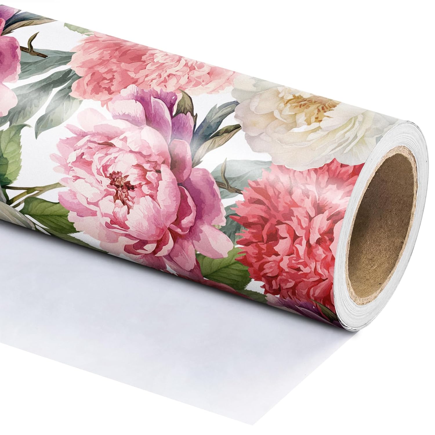 Floral Wrapping Paper Roll - Mini Roll - 17 Inch X 9.8 Feet - Red Pink Flower Wrapping Paper Perfect For Girls Women Birthday, Wedding, Bridal Shower