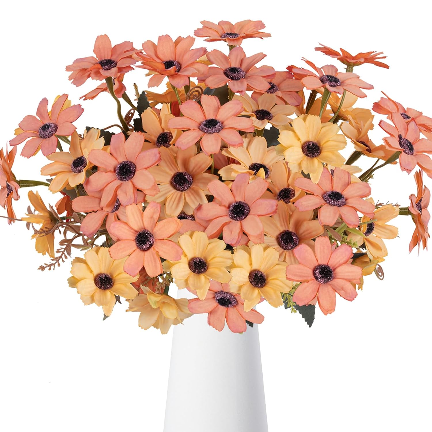 Artificial Fall Flowers Bouquet 4 Pcs Silk Autumn Flowers Faux Fall Flower Arrangements Fake Daisy For Farmhouse Home Kitchen Table Centerpieces Wedding Grave Cemetery Decor (12.89")