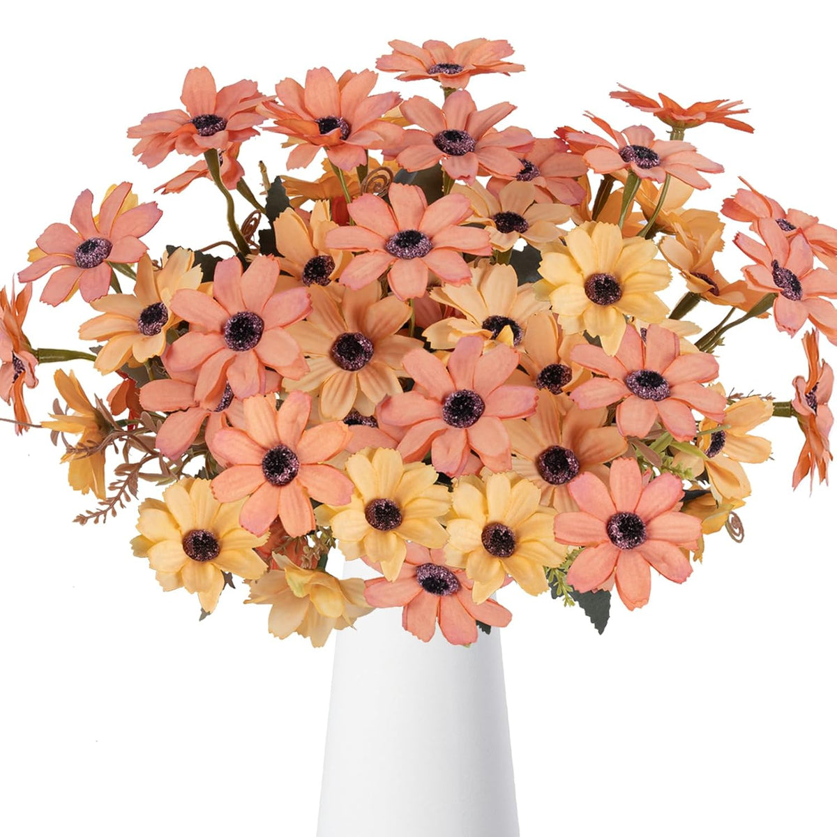 Artificial Fall Flowers Bouquet 4 Pcs Silk Autumn Flowers Faux Fall Flower Arrangements Fake Daisy For Farmhouse Home Kitchen Table Centerpieces Wedding Grave Cemetery Decor (12.89")