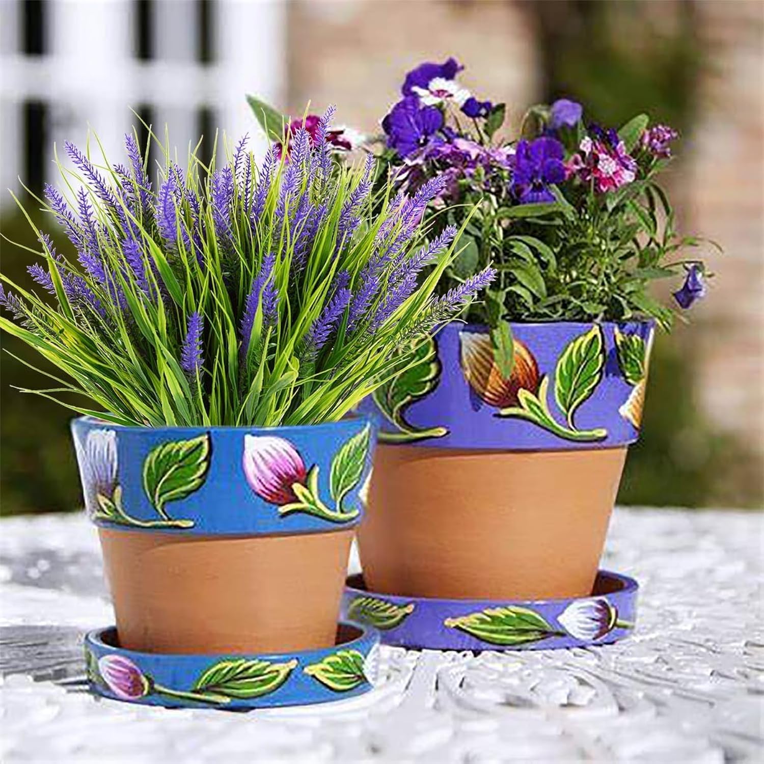 12Pcs Artificial Plants Outdoor Fake Grass Plant Artificial Lavender Flower Plant Faux Wheat Grass For Outdoor Uv Resistant Plastic Greenery Plants (12, Purple)