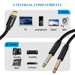 Usb C To 1/4" Audio Cable, Type-C To Dual 6.35Mm Ts Splitter For Iphone, Macbook, Galaxy, Mixer, Amp, Speaker, 6 Feet