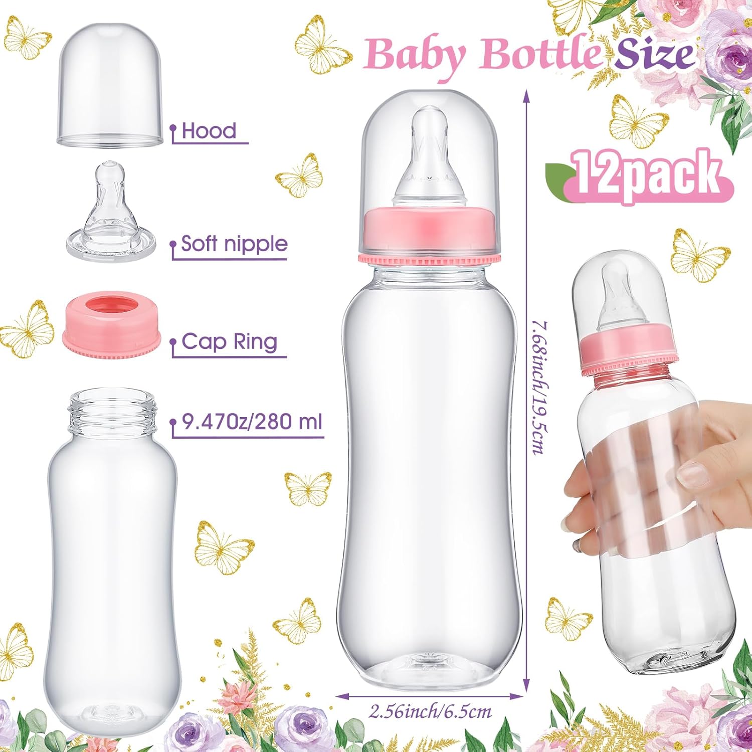 12 Pcs Safari Baby Shower Bottle Sign Wooden Jungle Animal Gift Sets Gender Reveal Favors Bottles For Guests(Butterfly)