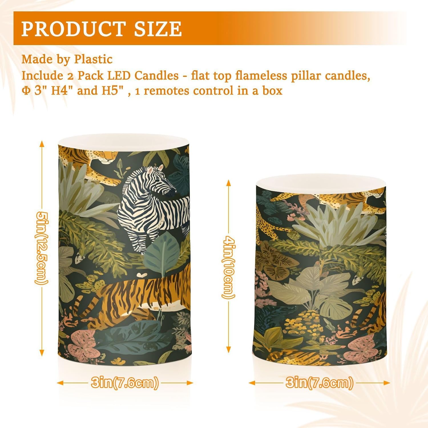 Flickering Flameless Candles, Zebra Wild Animal Tiger Led Candles With Remote Timer, Battery Operated Candle For Valentine Wedding Halloween Christmas Decor - Set Of 2