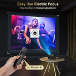 Mini Projector, 1080P, Electric Focus, Bluetooth, 200" Display, Portable Use