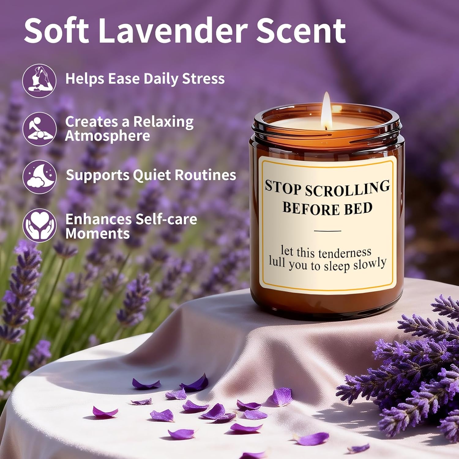 Lavender Candle For Stress Relief & Sleep - 7Oz Sleep Aromatherapy Candles For Relaxing - Bedtime Self-Care Soy Candles For Home & Bedroom, Unique Gifts For Women Men, Ideal For Anniversary, Birthday