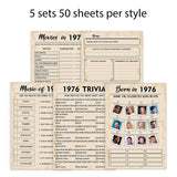 50Th Birthday Party Games,Set Of 5 Activities For 10 Guests, Born In 1976 Games Bundle, Birthday Party Supplies For Adults, Pack Of 50 Cards