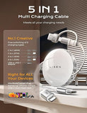 60W 5 in 1 Retractable Multi Charging Cable USB C USB A Lightning Charger Cord for iPhone 17 16 15 Samsung Galaxy iPad