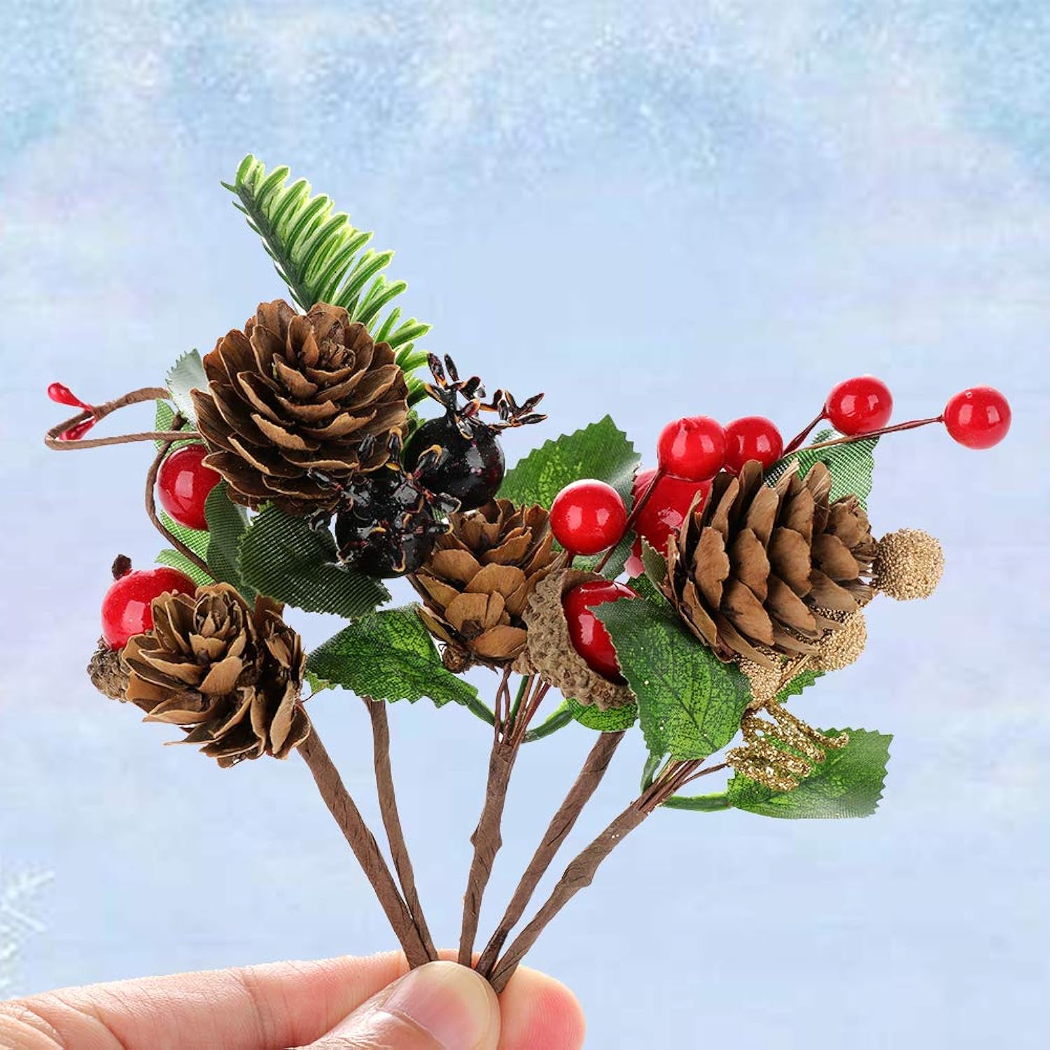 30 Pcs Artificial Pine Picks, Artificial Pine Cones Red Berry Pine Needles Pendant Christmas Berries Decorations Christmas Pine Branches Home Ornaments Xmas Tree Decor