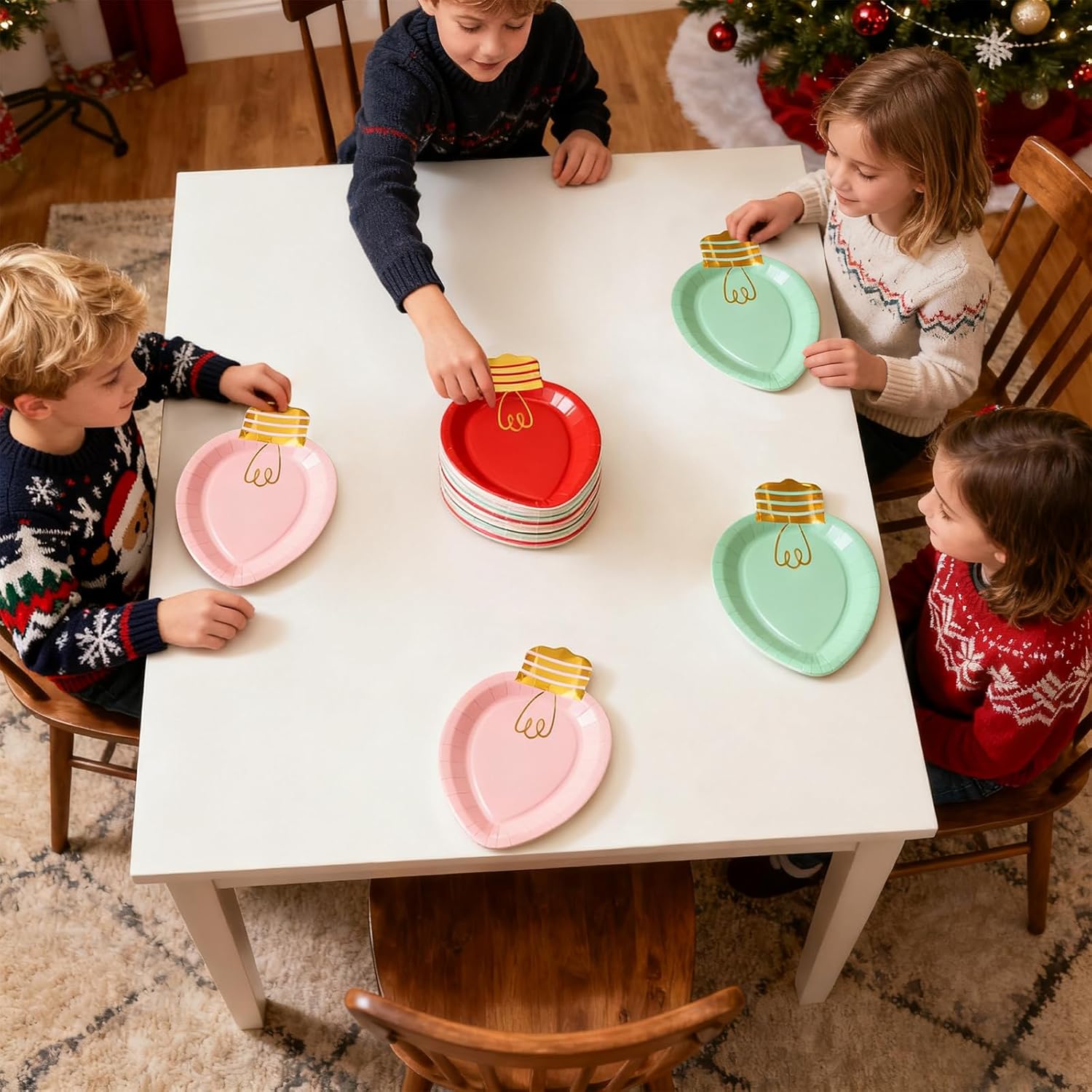 30Pcs Christmas Paper Plate Lights Shape Disposable Dinner Party Plates Holiday Dinnerware For Dessert Salad Appetizer Cookies, 10.4 X 6.7 In