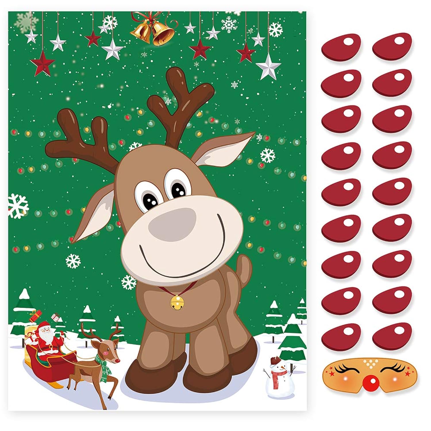 Pin The Nose On The Reindeer Holiday Reusable Game Christmas Party Games With 36 Noses And 4 Blindfold For Xmas Party Supplies