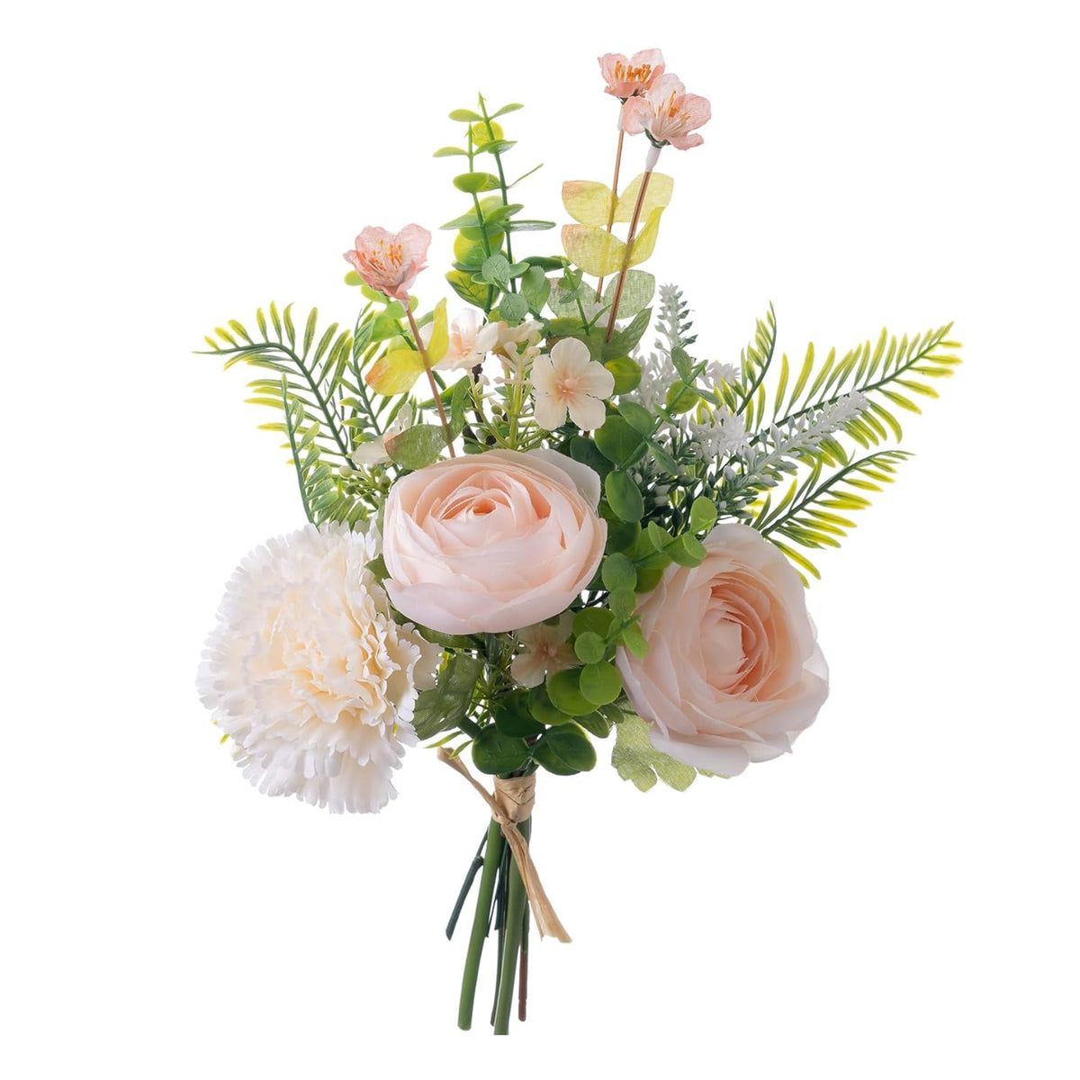 Artificial Flowers Bouquet Fake Flower Bouquet Silk Seasonal Floral Plant Arrangements For Bridal Bouquets Home Party Wedding Table Centerpieces Decor Gravesites Decoration, Champagne White