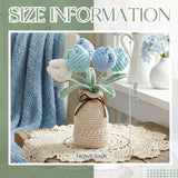 Crochet Knitting Tulip Bouquet With Vase 7" Knitted Artificial Forever Tulip Handmade Woven Flower With Exquisite Pot Gift For Valentine'S Day Back To School Gift Family Home Desk Decor(Blue)