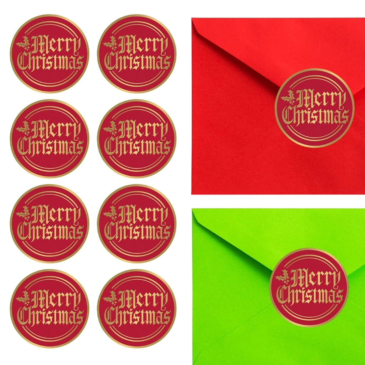 Bundleofbeauty Item#4590 Bridgt And Vivid 50Pack Rustic Glitter Red And Gold Merry Christmas Envelope Stickers Seals