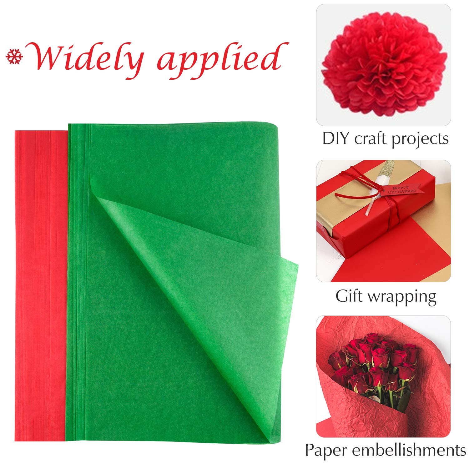 100 Sheets Christmas Tissue Paper Red And Green Gift Wrapping Paper For Xmas Wrapping Presents, Diy Crafts Supplies(14 X 20 Inch)