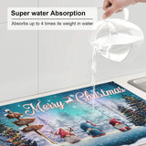Merry Christmas Coffee Mats - 12X19 Inch Coffee Bar Mats, Absorbent, Hide Stain, Rubber Backed Dish Drying Mats For Kitchen Counter